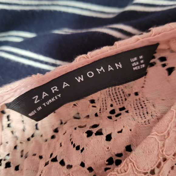 ZARA blushed pink lace, ruffled sleeved blouse - Picture 2 of 5